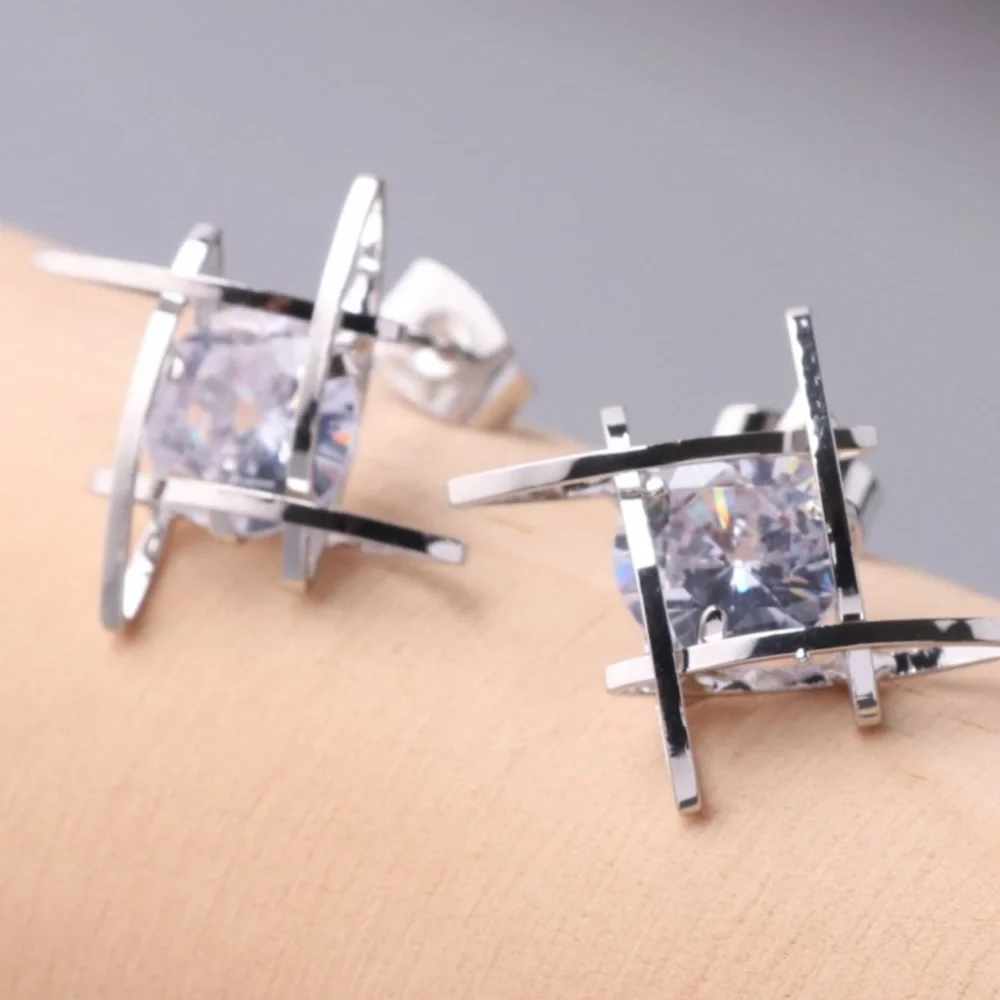 Cubic Zirconia Stud Earrings Silver & Gold - Picture 5 of 7